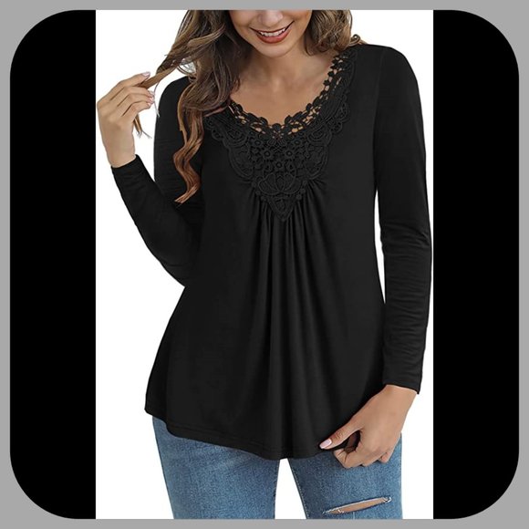 GUUKA || Pretty Black Top with Lace Inset (SIZE L) - Picture 1 of 7
